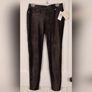 NWT Michael Kors Women's Medium Stretchy Pull On Pants, Black With Gold Sparkle